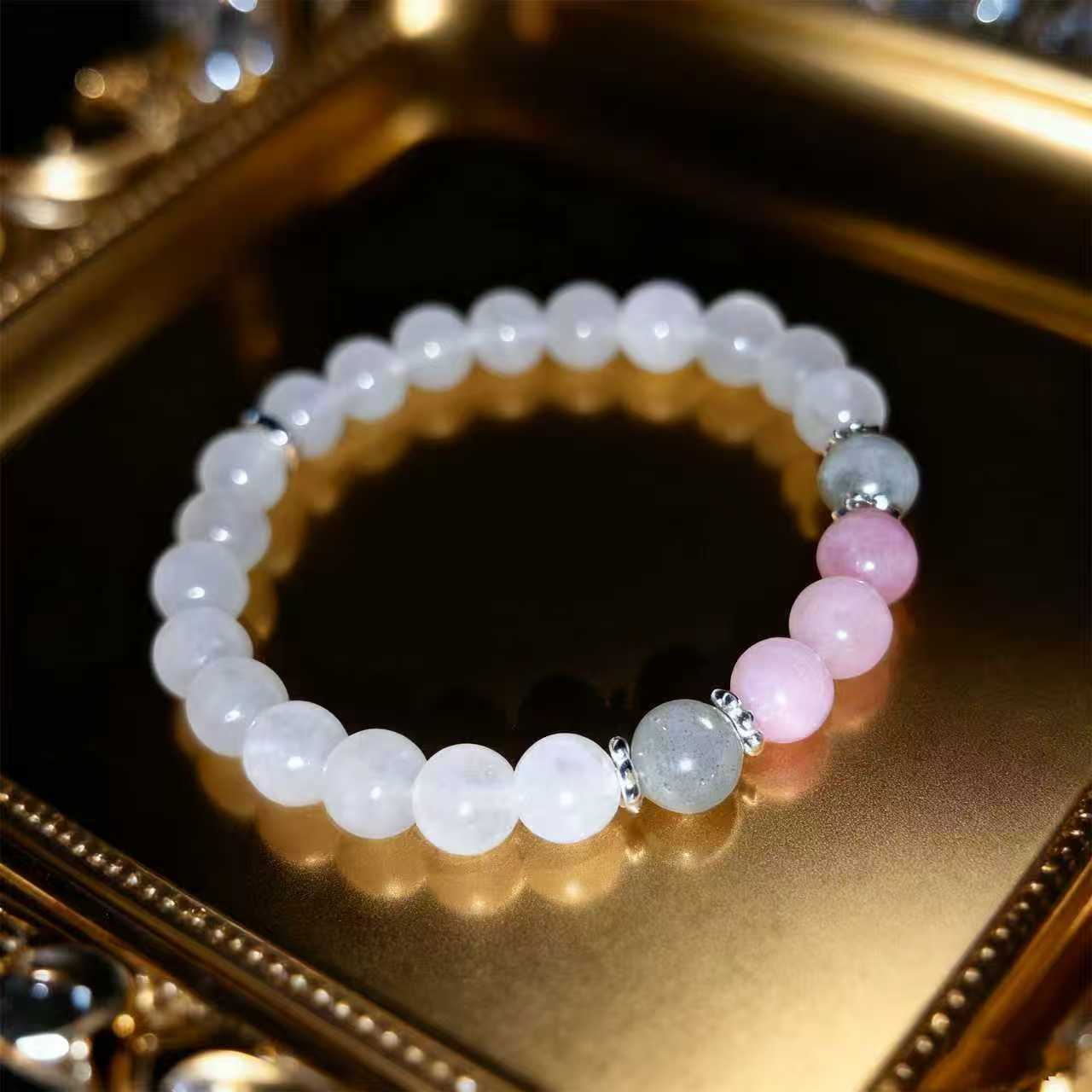 Renewable Energy Lab - 1pc/moonlight white jade, Labradorite and Rose